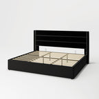 Allewie King Size Velvet Lift Up Storage Bed, Modern Wingback Headboard, Hydraulic Support, No Box Spring Needed, Black