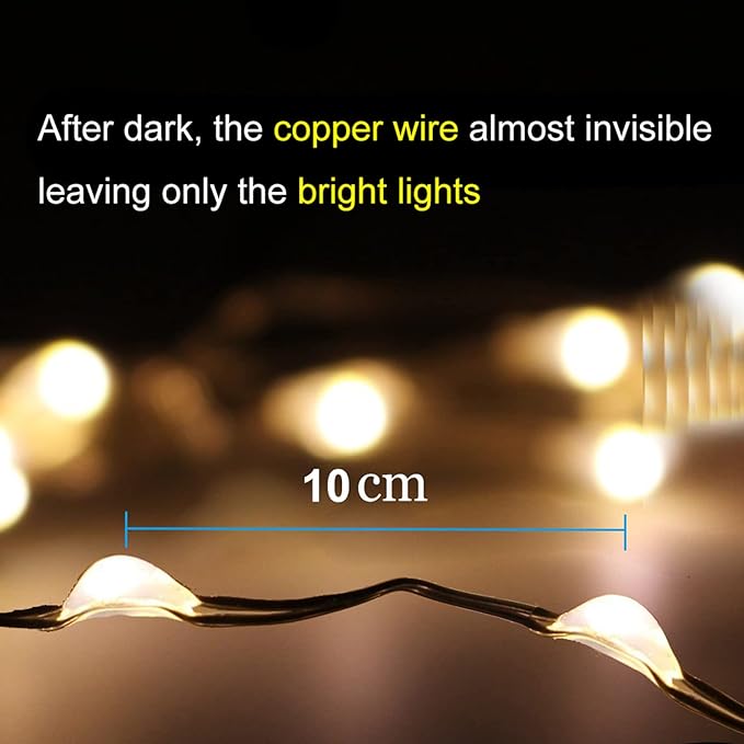 AMIR Solar String Lights Outdoor, 8 Modes Mini 39 Feet 120 LED Copper Wire Lights, Solar Powered Fairy Light, Waterproof Decoration Light for Garden Yard Party Wedding Christmas, Warm White