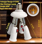 4-in-1 Light Socket Extender, E26/E27 to 4 Bulb Adapter with Adjustable Arms, 360° Rotatable for Ceiling Fan/Lamp Holder, UL Listed, Extension Splitter with Power Switch(White)