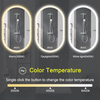 Bathroom LED Oval Mirror, 24 x 36 inches, Wall Mount, 3 Colors, Stepless Dimmable, Anti-Fog, Backlit, Frameless Frosted Edge, Home Mirror