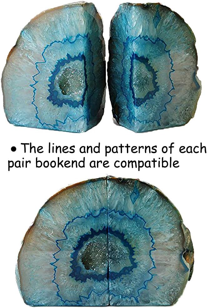 AMOYSTONE Large Agate Geode Bookends Heavy Duty Stone Book Ends Decorative Bookend Holder Home Office Decor with Rubber Bumpers Teal 1 Pair 4-6 LBS