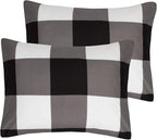 7 Piece Comforter Set Bag Solid Color All Season Soft Down Alternative Blanket & Luxurious Microfiber Bed Sheets, Queen, Buffalo Plaid Black/White