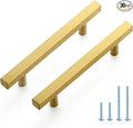 JOY DECOR 30 Pack 4 Inch Brushed Brass Square Cabinet Handles Stainless Steel Cabinet Hardware Pulls for Kitchen and Drawers with 6-2/5 Inch Overall Length