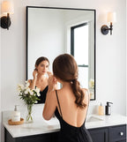 Bathroom Mirror, 30x48 Inch, Black Frame, Rectangle, Wall Mounted, Metal Framed Vanity Mirror, Modern, Hangs Horizontal Or Vertical
