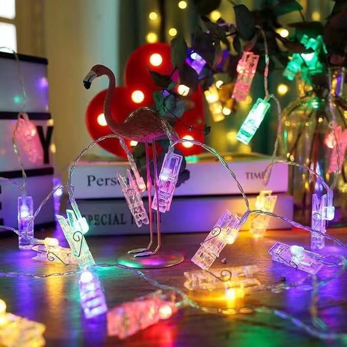 50 LED Photo Clip Fairy Lights for Home Bedroom Wall - Twinkle Starry Decor for Halloween, Thanksgiving, Christmas, Party, Wedding - Multicolor