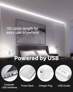 Aclorol USB Led Light Strip COB Led Strip Lights 5V Daylight Cold White 6000K 3.28FT 320Leds Flexible TV Led Lights USB Powered 1M for Under Cabinet Kitchen Living Room Shelving or Displays