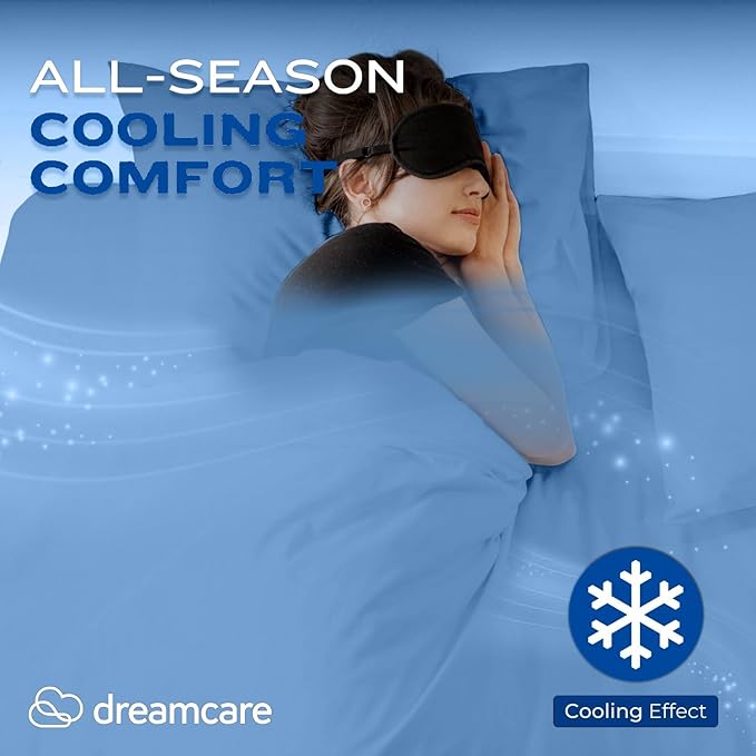 DREAMCARE Full Size Sheets – 4 pc – up to 21” Deep Full Sheet Set – Hotel Luxury Sheets & Pillowcases – Superior Softness 100% Fine Microfiber with Side Pocket – Light Blue
