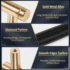 Knurled Cabinet Pulls 12 Pack, 5 Inch Long Cabinet Handles Metal Door Pulls, Kitchen Drawer Pull Knurled Dresser Handles - 3 3/4" Hole to Hole, Black & Gold
