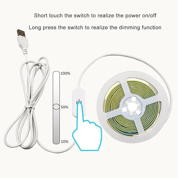 A 5V USB LED Light Strip, COB LED Strip Lights, Warm 5V LED Lights, Small LED Strip Light, TV Lights for TV Under Cabinet Kitchen Living Room Shelving or Displays (Warm 3.28FT x2)