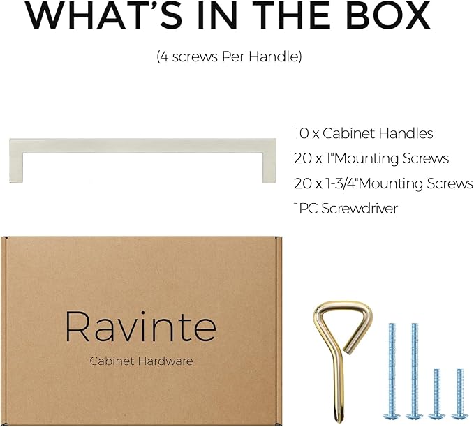 Ravinte 10 Pack Solid Kitchen Cabinet Handles Brushed Nickel Cabinet Pulls Slim Drawer Pulls with 6-1/4 Inch Hole Center Square Bar Kitchen Cabinet Hardware