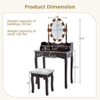 CHARMAID Girls Makeup Vanity Desk with Lights, Vanity Table with Lighted Mirror, 3 Lighting Modes, Adjustable Brightness, Modern Makeup Table with 3 Drawers and Stool for Small Space (Espresso)