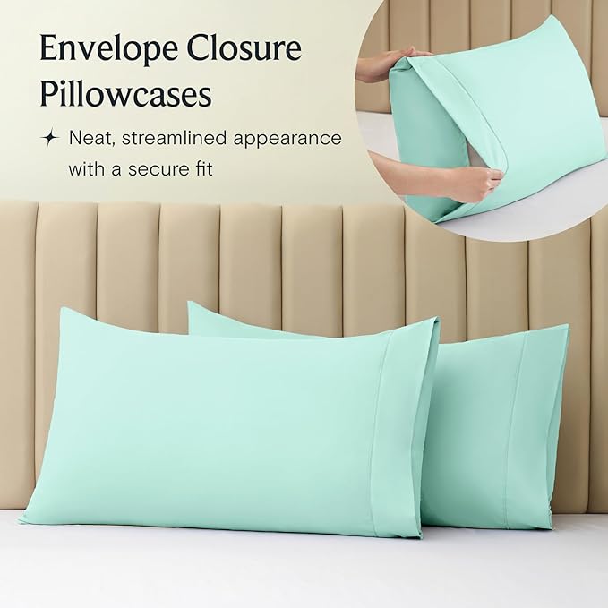 LuxClub 3 PC Sheet Set Bed Sheets Deep Pockets 16" Eco Friendly Wrinkle Free Cooling Machine Washable Hotel Bedding Silky Soft - Aquamarine Twin