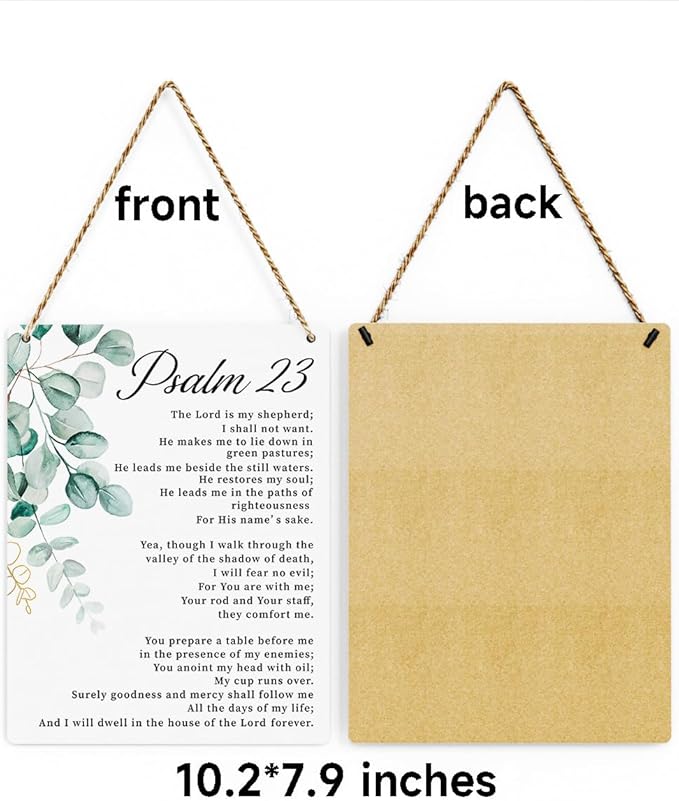 BELLOWDEER Bible Verse Psalm 23 Christian Gifts, Inspirational Wall Decor, Scripture Wall Art Wooden Hanging Sign for Modern Home Office Bathroom Bedroom Wall Art Decor 8x10 Inches