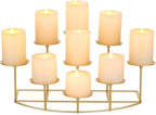 Candelabra Fireplace Candle Holder: Gold Metal Pillar Candle Holders for Inside Fireplace Mantle Decor Floor Candelabras Table Centerpiece