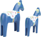 EVGATSAUTO Hand Painted Swedish Wooden Horse Figurine Pair Home Wedding Decor Nordic Design Blue