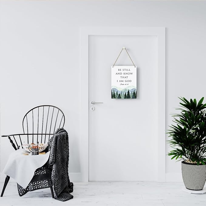 Inspirational Decor Be Still and Know That I am God Psalm 46:10 Christian Gifts Bible Verse Wall Art Scripture Wooden Hanging Sign for Modern Home Office Bathroom Bedroom Decoration 8 x 10 Inches