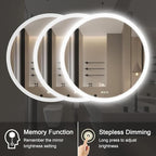 Wall-Mounted LED Round Bathroom Mirror, Makeup Mirror (36inches x36 inches,) 3 Color Stepless Dimmable Memory Bathroom Vanity Mirror with Lights CRI90+ 3000-6400K Smart Mirror with Touch