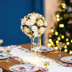 Flower Balls Wedding Rose Centerpieces: 10 Pcs Fake Flowers with Base Kissing Balls Decor Champagne &White Artificial Floral Arrangements Flower Bouquet of Roses Home Party Table DIY Decorationss