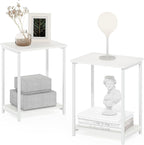 Furinno Simplistic Side Table Set of 2, 2-Tier Metal Frame End Table with Open Shelf, Night Stand, Bedside Table, for Living Room, Bedroom, White