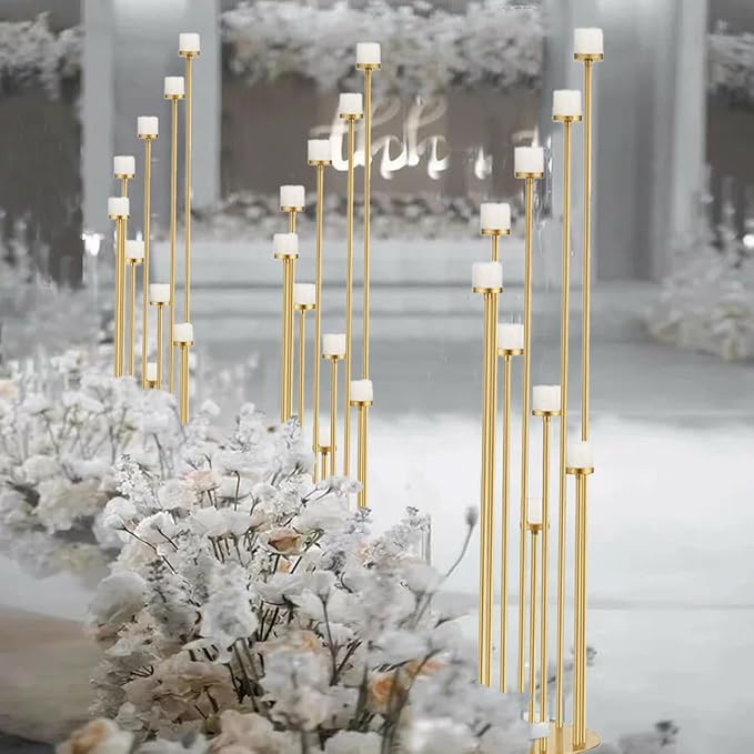 2pcs 9 Arm Candelabra,Floor Candle Holders Tall Set for Wedding Aisle Decoration,Gold Candelabras for Fireplace,Candle Stand Fit for Flameless or Wax