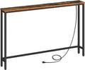 HOOBRO 47.2" Narrow Console Table with Power Outlet, 5.9" Behind Couch Table with Charging Station, Long Sofa Side Table, Skinny Entryway Table for Living Room, Hallway, Foyer, Rustic Brown BF15XG01G1