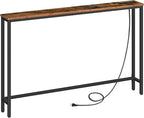 HOOBRO 47.2" Narrow Console Table with Power Outlet, 5.9" Behind Couch Table with Charging Station, Long Sofa Side Table, Skinny Entryway Table for Living Room, Hallway, Foyer, Rustic Brown BF15XG01G1