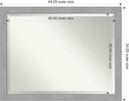 Amanti Art Silver Bathroom Mirror for Over Sink, 34x44 Vista Brushed Nickel Rectangle Vanity Mirror, X-Large Casual Frame, Hangs Horizonally and Vertically, Bathroom Wall Decor, Beveled Edge