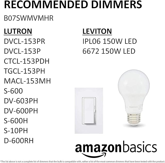 Amazon Basics A19 LED Light Bulbs, 60 Watt Equivalent, Energy Efficient 9W, E26 Standard Base, Soft White 2700K, Dimmable, 10,000 Hour Lifetime , 16-Pack