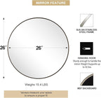 ANDY STAR Nickel Round Mirror, 26" Brushed Nickel Round Mirror, Sliver Circle Bathroom Mirrors in Stainless Steel Metal Frame 1" Deep