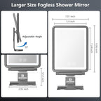 Heated Shower Mirror Fogless for Shaving, 3 Colors Stepless Dimmable Lights Fogless Mirror for Shower, Rechargeable Anti Fog Shaving Mirror with Razor Holder for Men, Light Memory Function, Gray