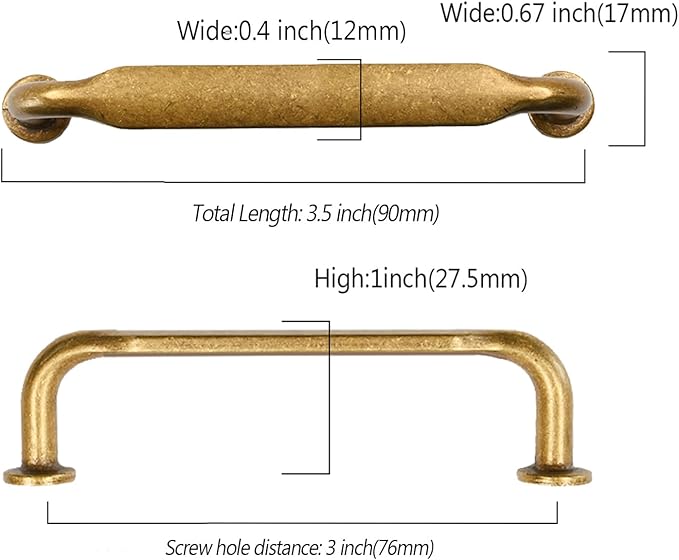 Asidrama 10 Pack 3 Inch(76mm) Antique Brass Kitchen Cabinet Handles, Cabinet Pulls Kitchen Cabinet Hardware for Cupboard Drawer Pulls