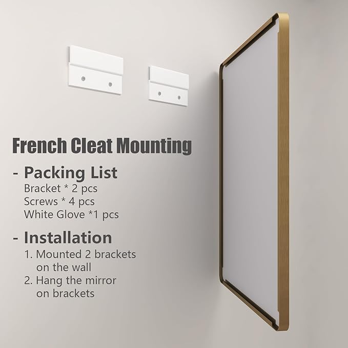 24x32 Gold Bathroom Mirror, Rounded Rectangle Gold Frame Mirror, Brushed Gold Brass Bathroom Vanity Mirror Wall-Mounted, Anti-Rust, Hangs Horizontally or Vertically