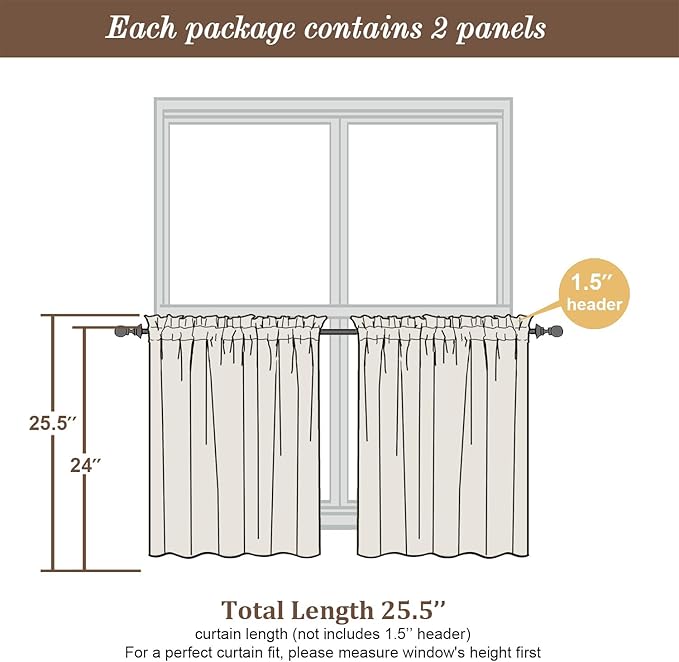 Chyhomenyc Sheer Pink Tier Curtains 24 Inch Length, Small Window Curtains Treatment for Bathroom Living Room Basement, Short Rod Pocket Cafe Curtain, 42W x 24L Inches, 2 Panels