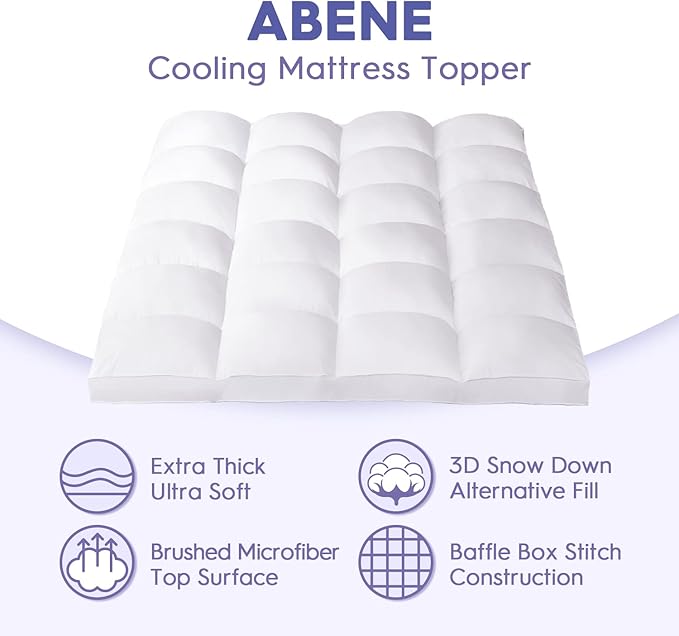 ABENE California King Size Mattress Topper for Back Pain Relief, Extra Thick Mattress Pad Pillowtop, Soft Plush Mattress Cover Bed Topper with Deep Pocket, Overfilled Down Alternative Filling, White