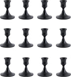 Black Taper Candle Holder, Candlestick Holders, Vintage Metal for Table Centerpieces Wedding Decor (Matte Black, 12 Pcs)