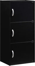 HODEDAH IMPORT 3-Shelf Bookcase Cabinet, Black