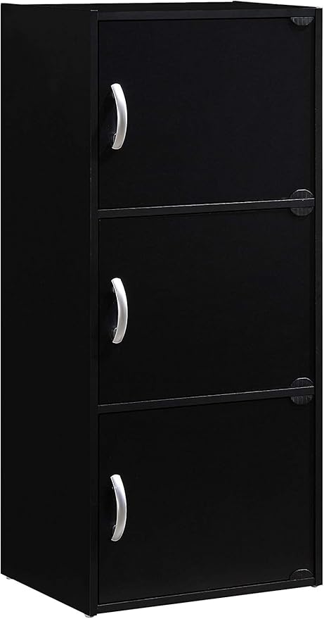 HODEDAH IMPORT 3-Shelf Bookcase Cabinet, Black