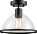 GLOBE Electric 60000121 1-Light Outdoor Flush Mount Ceiling Light, Matte Black, Seeded Glass Shade, Weather Resistant, Indoor