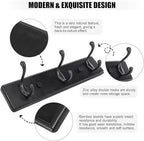 Wooden Coat Rack, Wall-Mounted Organizer for Closet, Entryway, Hallway, Foyer, Bedroom, Heavy Duty Double Hooks for Hanging Towels, Bags, Hats, Jackets, Key (Black, 3 Hooks)