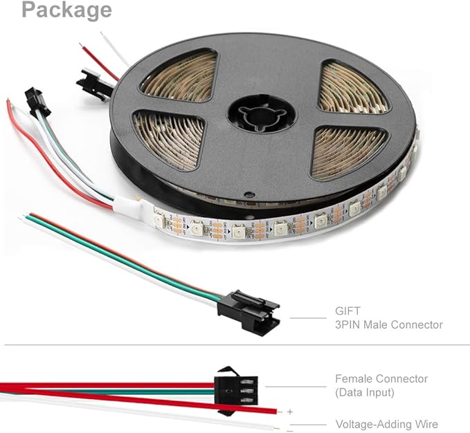 BTF-LIGHTING WS2812B IC RGB 5050SMD Pure Gold Individual Addressable LED Strip 16.4FT 300LED 60Pixel/m Flexible Full Color IP30 DC5V for DIY Chasing Color Project(No Adapter or Controller)