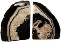 AMOYSTONE Geode Bookends Heavy Duty AgateStone Bookend Decorative Large Crystal Quartz Book Natural Black with Rubber Bumpers(1 Pair, 6-8 LBS)