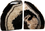 AMOYSTONE Geode Bookends Heavy Duty AgateStone Bookend Decorative Large Crystal Quartz Book Natural Black with Rubber Bumpers(1 Pair, 6-8 LBS)