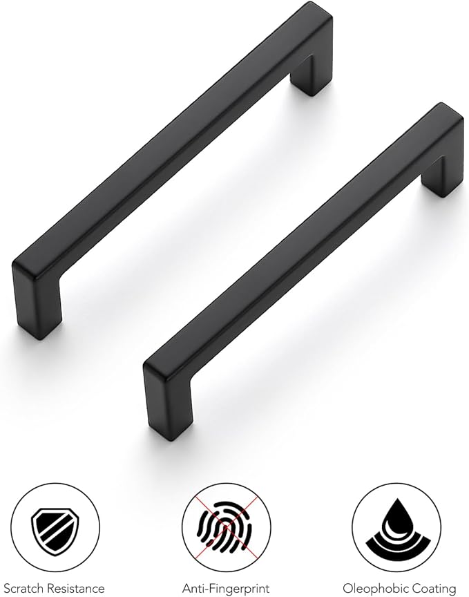 Ravinte 10 Pack Solid Kitchen Cabinet Handles Matte Balck Slim Cabinet Pulls Drawer Pulls with 4 Inch Hole Center Square Bar Kitchen Cabinet Hardware