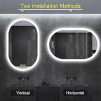 Bathroom LED Oval Mirror, 24 x 36 inches, Wall Mount, 3 Colors, Stepless Dimmable, Anti-Fog, Backlit, Frameless Frosted Edge, Home Mirror