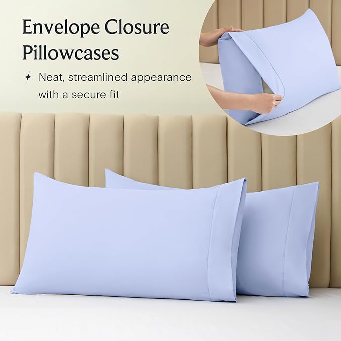 LuxClub 4 PC Sheet Set Bed Sheets Deep Pockets 16" Eco Friendly Wrinkle Free Cooling Machine Washable Hotel Bedding Silky Soft - Sky Blue King
