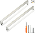 Cabinet Pulls Brushed Nickel Cabinet Handles Square Drawer Pulls, 5 Pack 10 Inch Stainless Steel Kitchen Door Cupboard Cabinet Handles, Cabinet Hardware Drawer Handles, 256mm Hole Centers