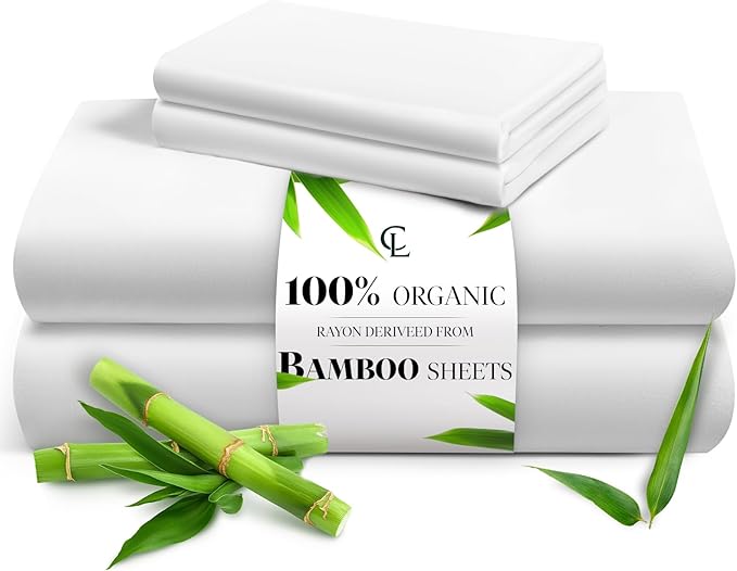 LuxClub King Size Sheets Set, 100% Rayon Derived from Bamboo Cooling Sheets, Breathable & Soft Deep Pocket Up to 16", Hotel Luxury Silky Sheets King Size, White