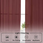 Aiyufneg Wine Kitchen Sheer Curtains 36 inches Long, Short Kitchen Window Treatment Solid Sheers Cafe Curtains Bathroom Voile Half Window Curtains 2 Panels for Laundry Room, Rod Pocket, 40" Wx36 L