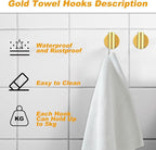 Bathroom Robe Towel Hooks Wall Hook Holder Heavy Duty Door Hanger Towel Robe Clothes Cabinet Closet Sponges Hook for Bathroom Bedroom Kitchen Hotel Pool 4 Packs(Bright Gold)