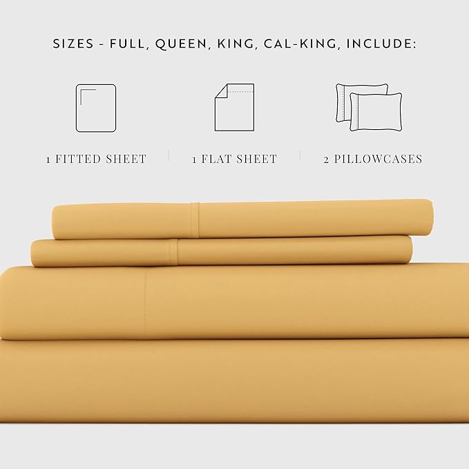 Linen Market Brushed Microfiber Queen Sheet Set 4 Piece – Oeko-TEX Certified Ultra Soft & Wrinkle-Free - 16" Deep Pocket Sheets - Easy Care Queen Size - Gold